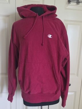 Champion Deep Red Pullover Hoodie with Chest Logo